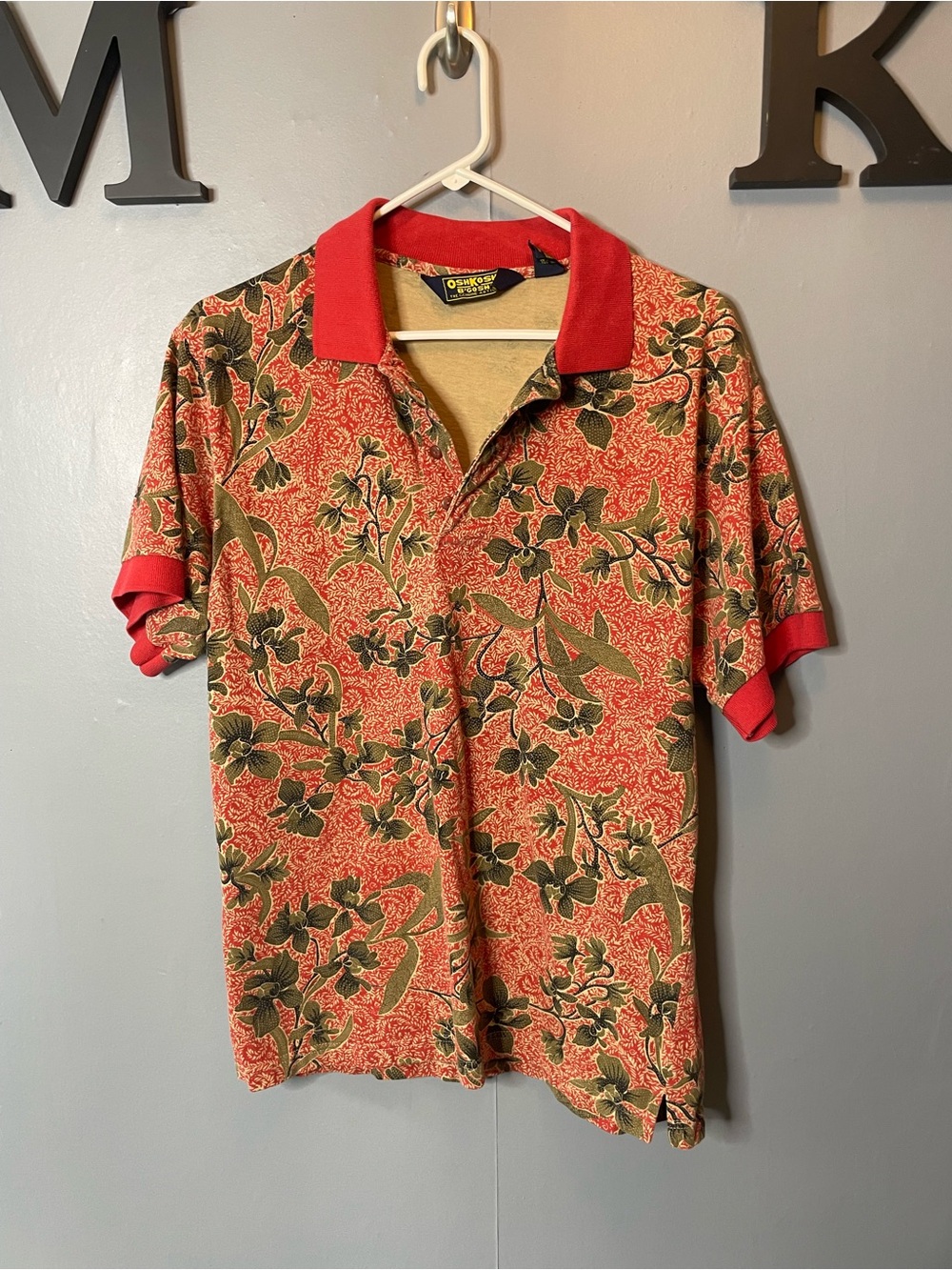 OshKosh B’Gosh Red Floral Short-Sleeve Polo Shirt men’s size XL 100% cotton